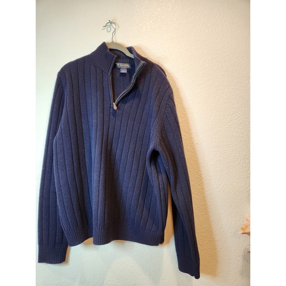 Brooks Brothers Scottish Lambswool Sweater Men's M Navy 1/4 Zip Mock Neck preppy - Picture 1 of 6